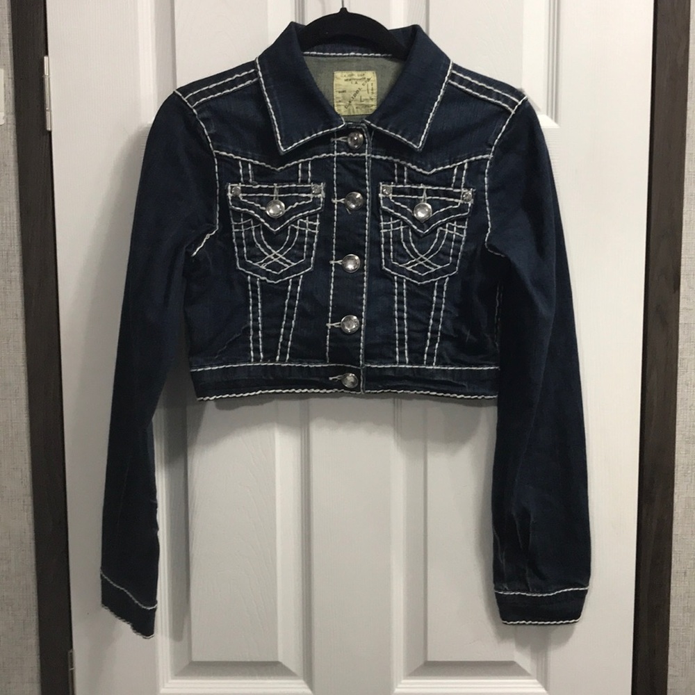 L. A. Idol Denim Blue Jean Bling Jacket Size L